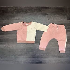 next Pink & Cream Colorblock Kids Sweatshirt and Joggers Set